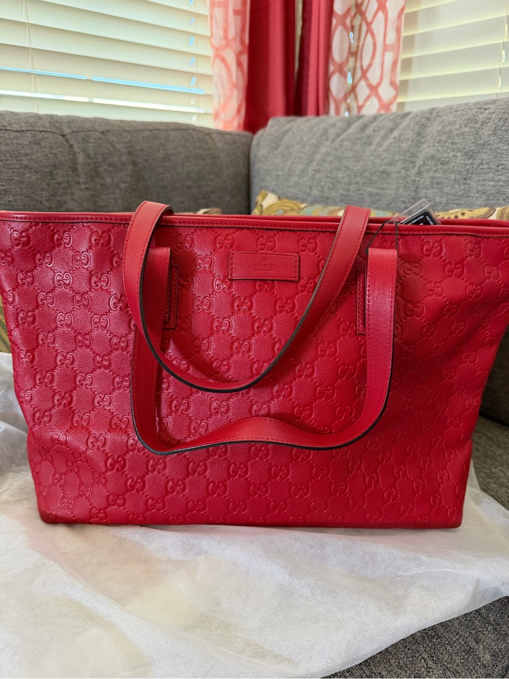 Gucci Red Embossed GG Leather Tote
